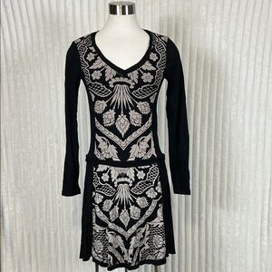Desigual black and cream abstract pattern long sleeve dress. Sz small